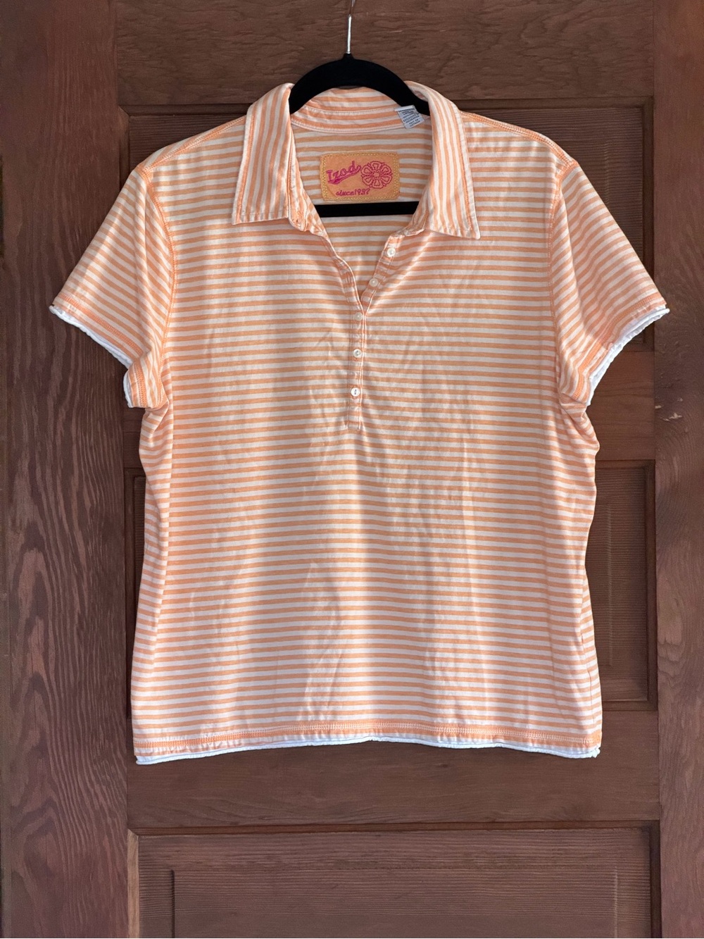 Vintage Y2K Izod Peach and White Striped Polo Size XL